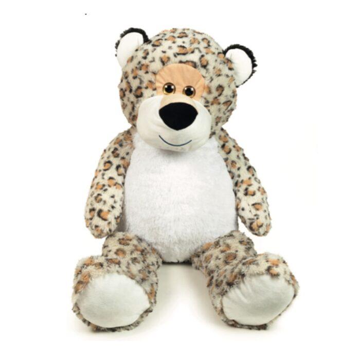 peluche leopardo maculato con occhioni glitterati e imbotitura riciclata